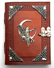 Fairy on Moon Leather Embossed Journal with Metal Fairy and Corners